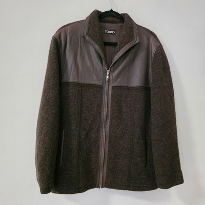 Torras Wool Leather Jacket Brown Zip Up Made In Spain Size 48 L Mix Medium