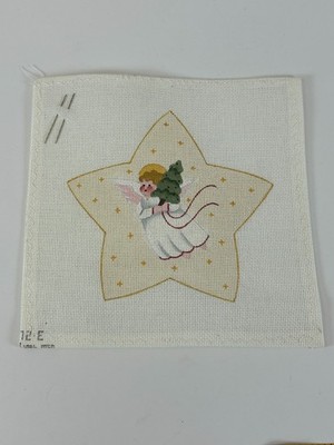 Angel Carrying Christmas Tree Star Handpainted Needlepoint Canvas 72E Shirley