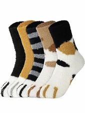 5 Pairs Fuzzy Cat Socks - Warm Fluffy Plush Winter Socks for Women