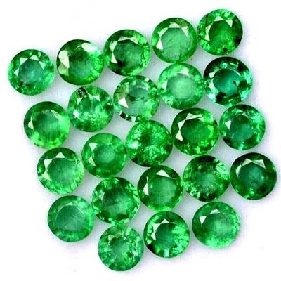 Lot 7 mm 12 Pcs Natural Colombian Green Emerald Round Loose Certified Gemstones - Image 1 of 2