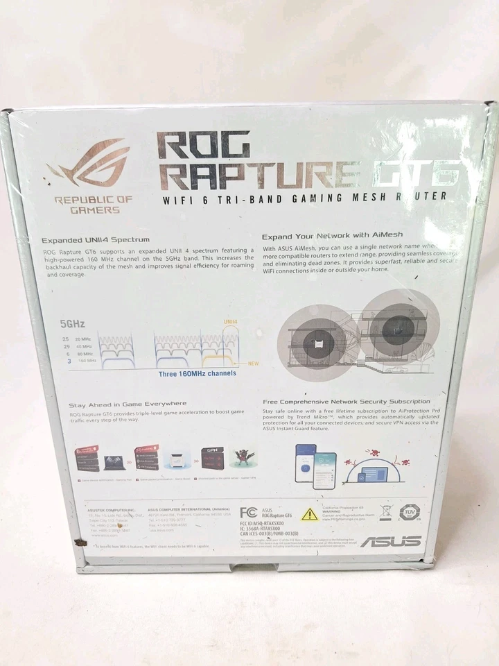 ASUS ROG Rapture GT6 (1PK) AX10000 Tri-Band WiFi 6 Gaming Router Up To 2900 SqFt - Image 2 of 4