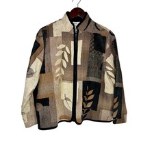 Coldwater Creek Jacket Women Medium Multicolor Tapestry Leaf Print Zip Front