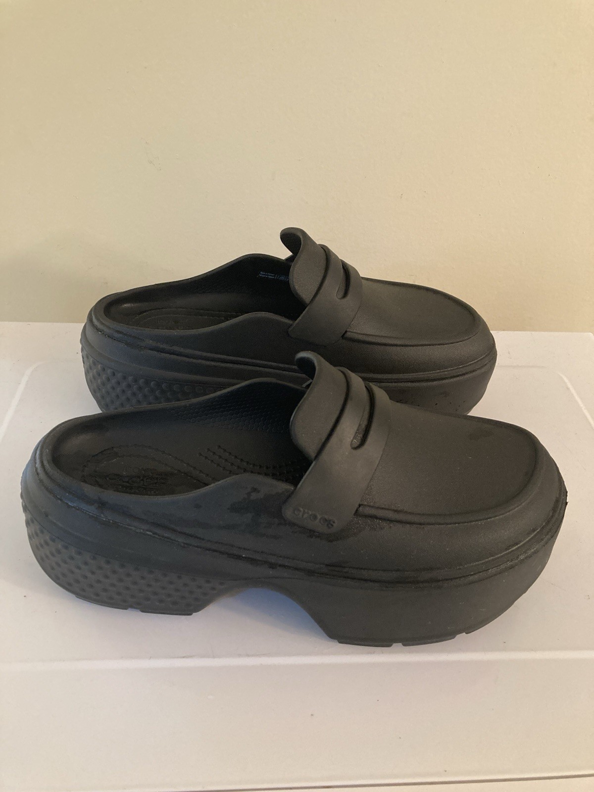 Crocs Stomp Platform Loafers Chunky Rubber Clog Black Slip On Shoes Women's 9