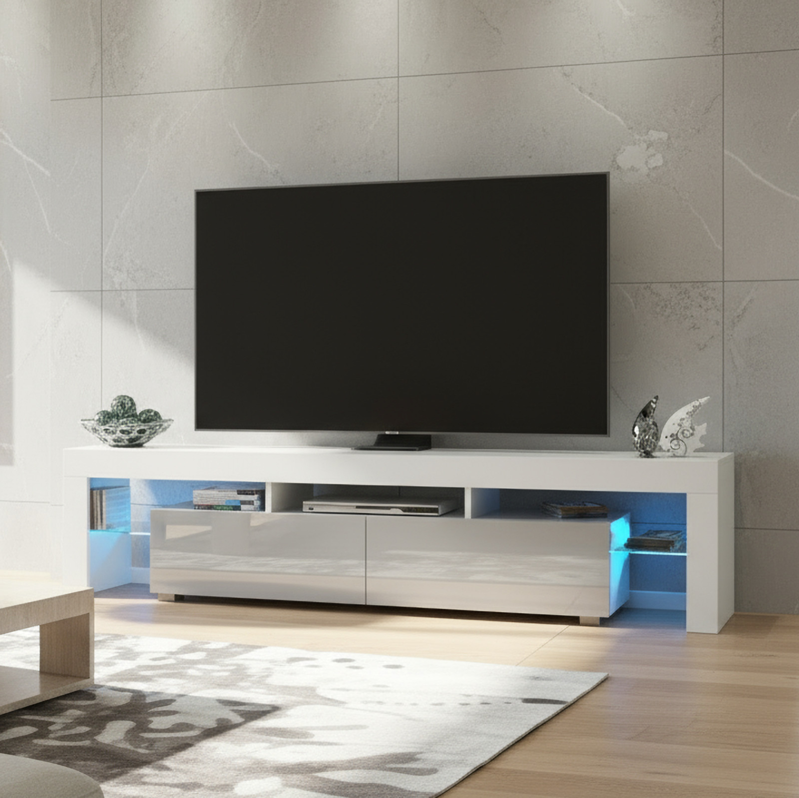 TV Unit Sideboard Cabinet TV Stand White Grey LED Media Console Storage 200cm