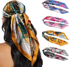 4PCS Head Scarf for Women 35  Head Scarves Silk Like Satin Neck Scarfs Square Ba