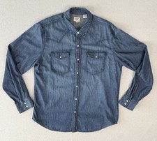 Levis Denim Shirt Mens XL Blue Medium Stonewash Western Pearl Snap Long Sleeve