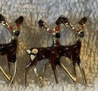 2 PAIR PINS BAR LAPEL DEER DOE COLORFUL RED BROWN & DOE SPOTS  ANTIQUE VINTAGE — photo 3