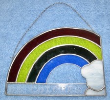 Rainbow DE COLORES Leaded Stained Glass Sun Catcher Hanging Window Art; 10"W 7"H