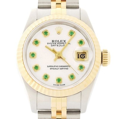 Rolex Lady-Datejust Armbanduhr 69173 Perlmutt Tsavorit 18K Gold SS Jubilee