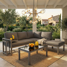 Garden Lounge Sofa Set 4-5 Seater !SALE! Patio Corner Sofa Coffee Table Grey