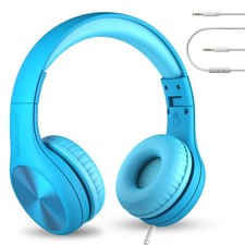 Connect Pro Wired Kids Headphones School Microphone Volume Limiting Blue