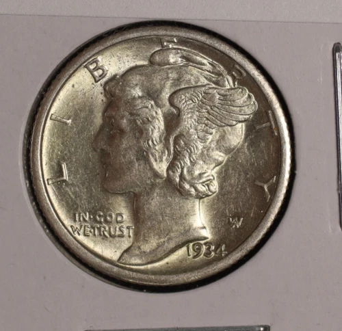 Mercury Silver Dime. 1934 P. About Uncirculated. Lot # 9061-5-01