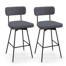 2PCS Bar Height Upholstered Kitchen Dining Chairs Swivel Bar Stools Gray