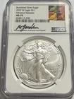 2022-W BURNISHED SILVER EAGLE $1 ADVANCED RELEASES NGC~MS70,GAUDIOSO SIGNED