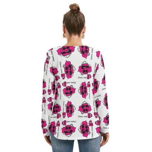 Artist hand drawing All-Over Print Women's Long Sleeve Neckline Tie Sweatshirt - Picture 2 of 5