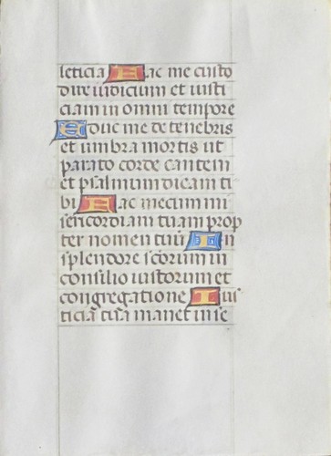 Ca.1475 BoH.manuscript lf.vellum,Latin,9 gold initials on red&blue.Flanders