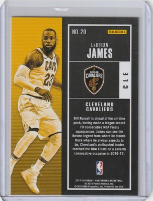 LEBRON JAMES Cavaliers 2017/18 Panini Contenders #20 Season Ticket Base Card