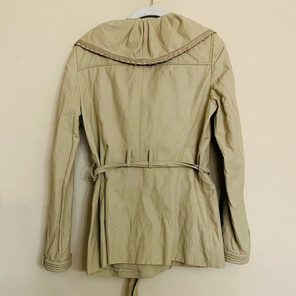 Elie Tahari Womens Tan Khaki Beige Leather Trim Utility Jacket Blazer Sz Small S - Image 2 of 4