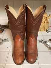 NOCONA BROWN COGNAC Leather Cowboy Boots Sz 8.5 D VINTAGE MADE IN USA