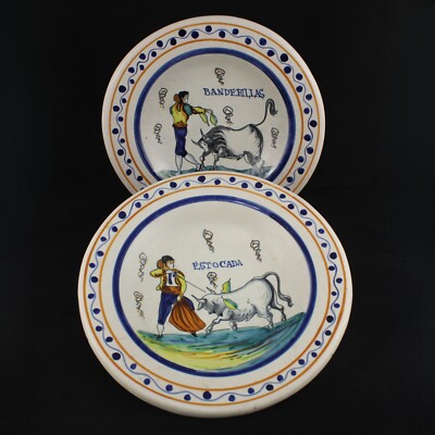 Platos Decorativos Pared Ceramica Talavera Taurinos Toros Años 70 Vintage 
