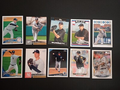10 ct lot of Different AJ Burnett Cards Blue Jays Yankees Pirates