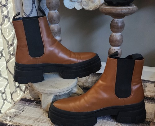 Zara Cognac Brown & Black Lug Sole Chelsea Boot - Picture 2 of 5