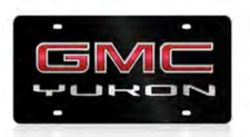 Black GMC Yukon Logo Red Fill Lazer Tag Etched Premium Acrylic License Plate