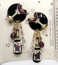 Vintage Lunch at The Ritz Champagne Brunch 24KT Gold Plated Pierced Earrings '93