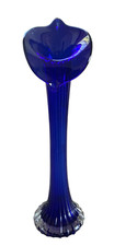 VTG Art Glass Jack In Pulpit Vase 15+" Ribbed Cobalt Blue To Clear On Bottom