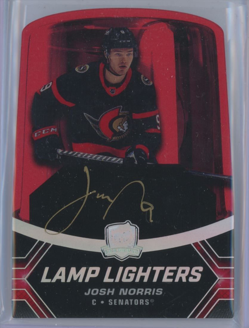 Josh Norris #LL-JN Hockey Cards 2020 Upper Deck The Cup Lamp Lighters Autographs trading card — raw and PSA graded price guide