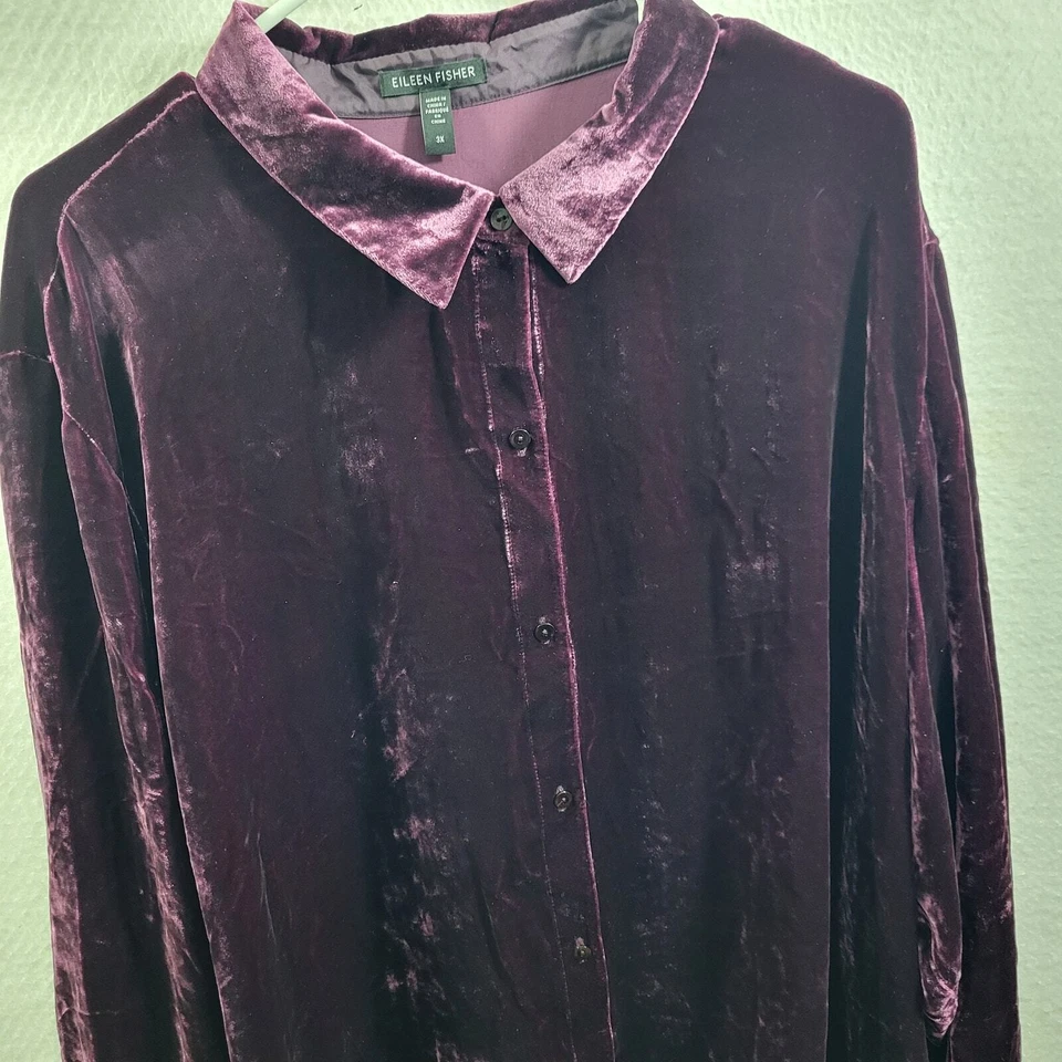 Blusa túnica para mujer Eileen Fisher granate de terciopelo con botones delanteros talla 3X 121524-100 Foto 4 de 4
