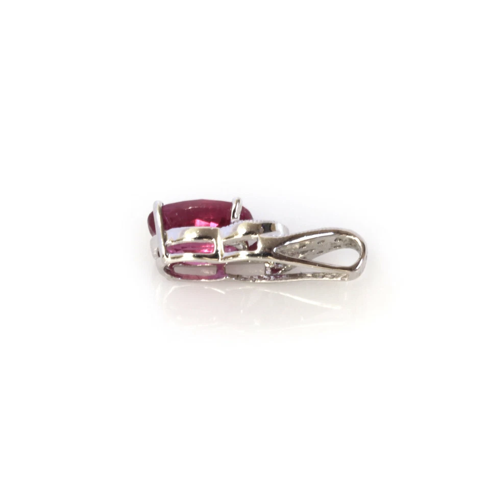 1.5 ctw Natural Pink Tourmaline & Diamond Solid 14k White Gold Drop Pendant 17MM - Image 2 of 3