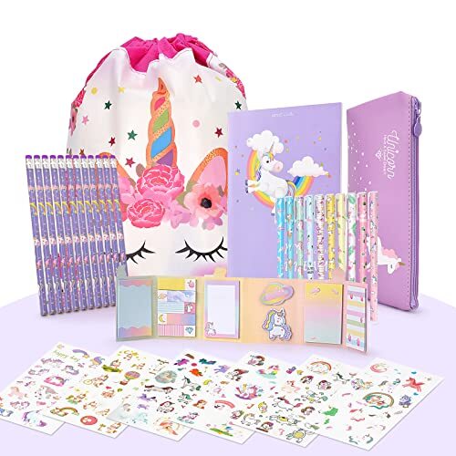 Set Licorne Pour Fille : Sac à Main + Bijoux (collier, Bracelet, Boucles D'oreilles, Bagues) - Cadeau 4-8 Ans