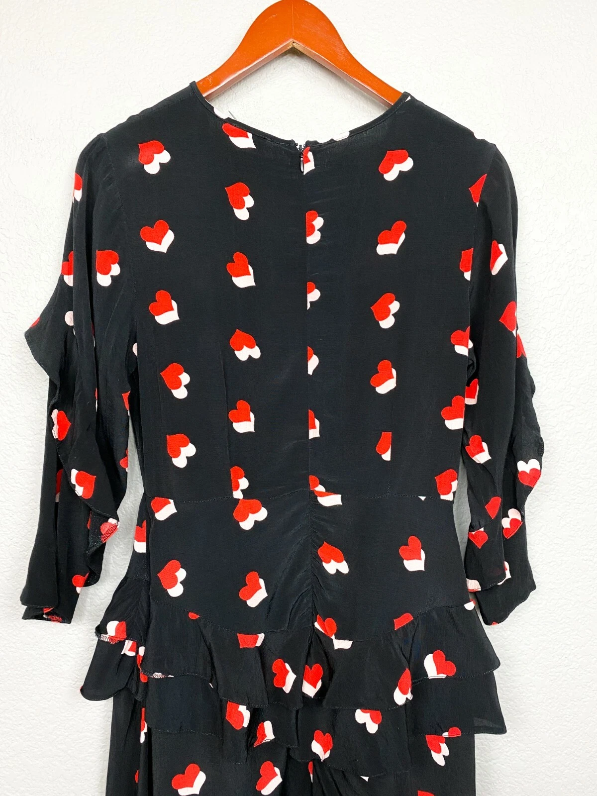 VALENTINO Asos Size 4 Black Ruffle Dress w Red & Pink Hearts Valentine's Day Dress