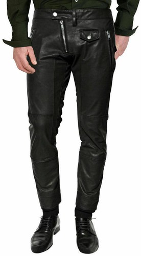 Black Men's Leather Pants Slim Fitting 