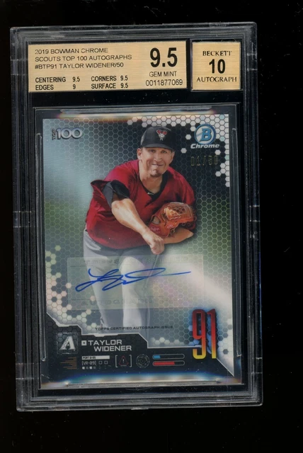 2019 Bowman Chrome Scouts Top 100 Taylor Widener Diamondbacks 01/50 BGS 9.5 AUTO