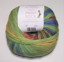 100gm ball of Laines du Nord PAINT SOCK fingering weight yarn 60 BLUE GREEN RED