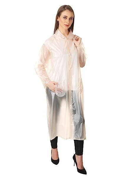 Unisex Transparent Zig-Zag Raincoat Cream Size XL,XXL Lightweight with Hood 3Pcs - Image 4 of 4