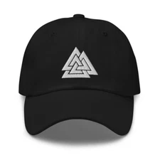 Viking Symbol Valknut Triangles of Power and Glory Embroidered Baseball Cap hat
