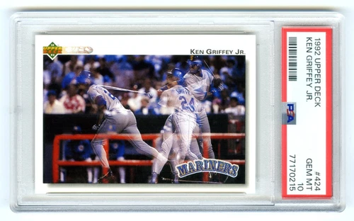 KEN GRIFFEY JR~1992 UPPER DECK PSA-10 GEM-MT GRADED BASEBALL CARD#424 (NEW CASE)