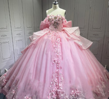 Light Pink Quinceanera Dresses with Bow Sweet 15 XV Floral Party Ball Gowns