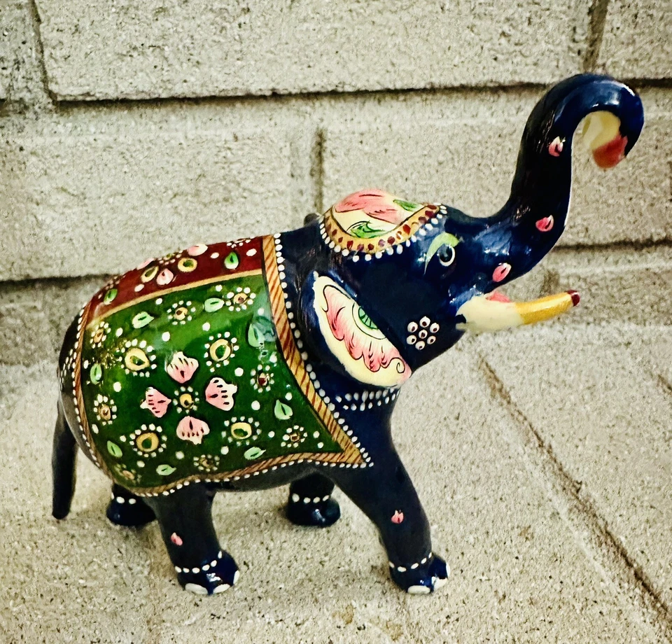 Керамическая скульптура слона ручной работы Meenakari живопись искусство домашний декор - Изображение 2 из 4