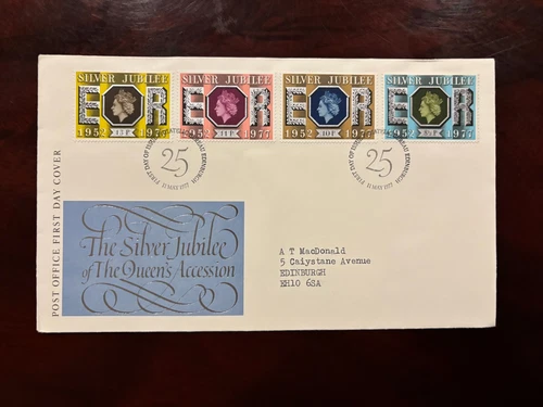 United Kingdom 1977 - Silver Jubilee FDC stamps set Edinburgh Philatelic Bureau