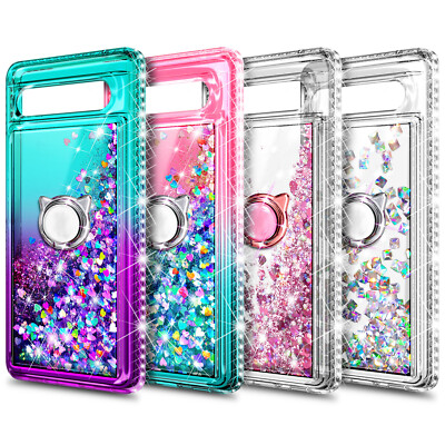 For Google Pixel 6a Case Glitter Ring Phone Cover w/ Screen