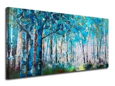 Ardemy Blue Trees Wall Art Canvas Forest Landscape Picture Modern Birch Trees...