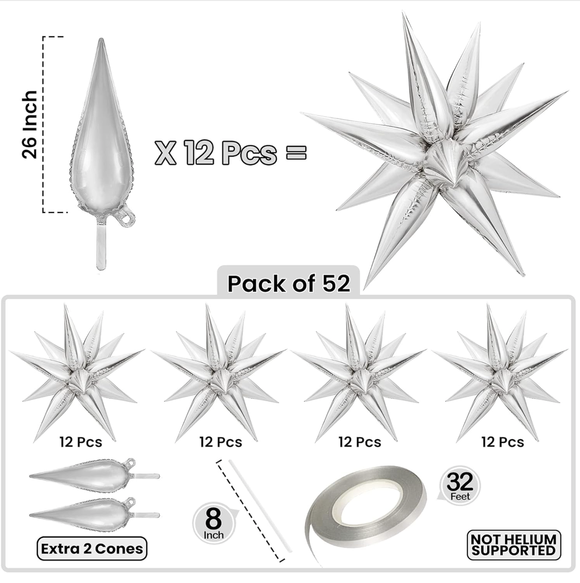 KatchOn, Silver Star Balloons Metallic - 26 Inch, 50 Pieces Silver