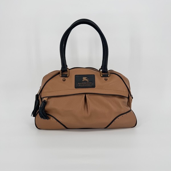 Burberry Blue Label Bowler Satchel Bag Taupe Leather Luxury Travel Work Sporty