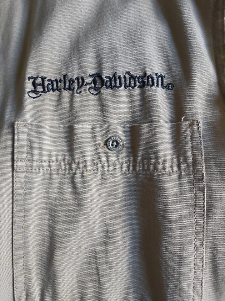 HARLEY DAVIDSON ☆ Chaleco Para Hombres 2XL Beige Bordado Bicicleta Corte Camisa/Cinturón ☆ Foto 4 de 4