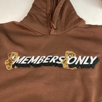 Members Only 1975 Teddy Bear Hoodie Size XL Brown Embroidered Logos Streetwear