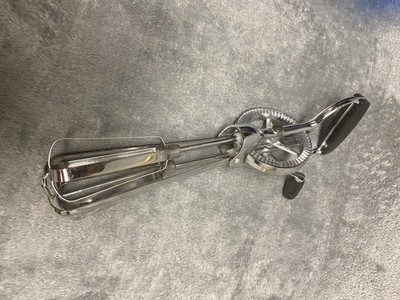 Egg Beater Hand Held Crank Mixer Stainless Steel With Black Handle VTG Kitchen